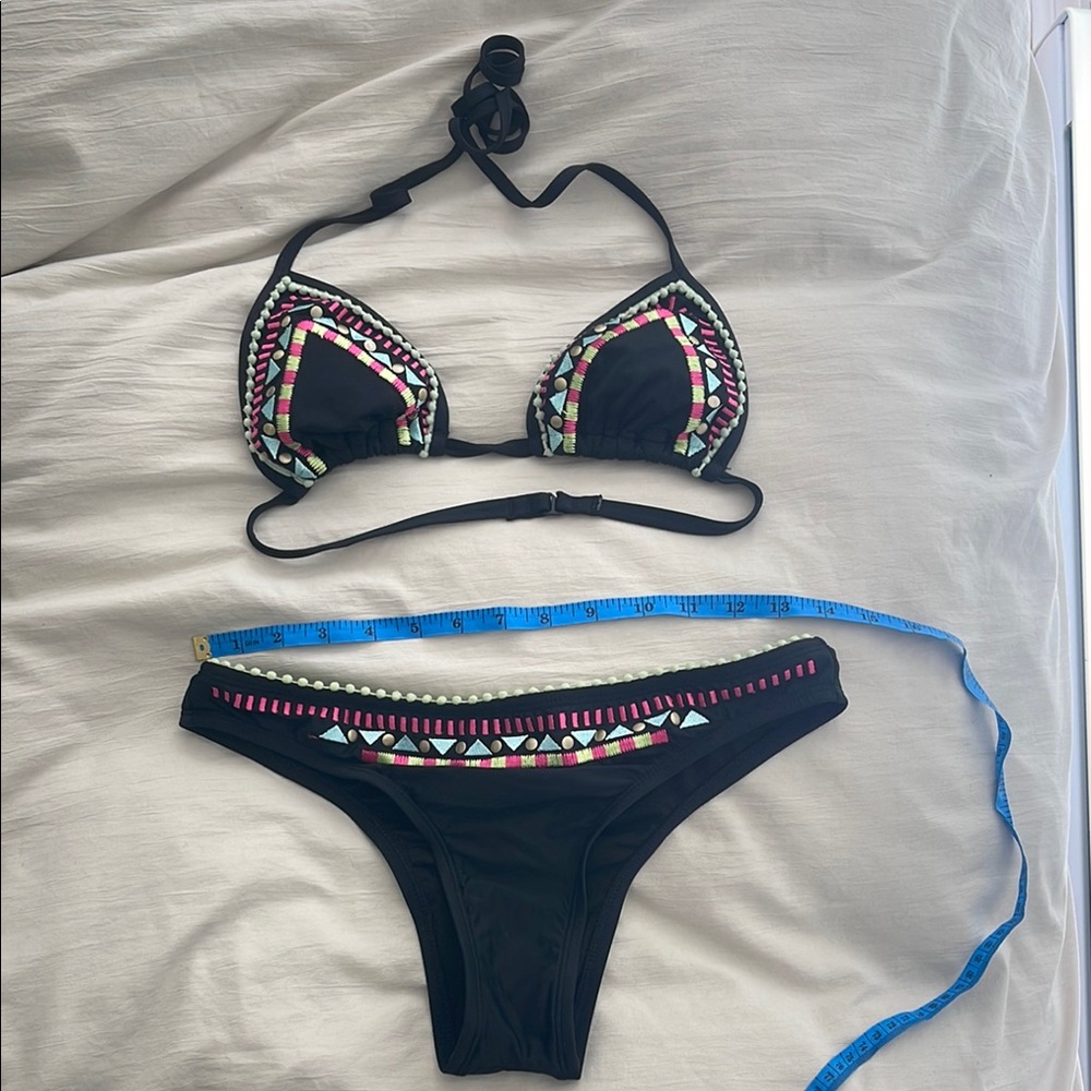 The Bikini Lab Black Bikini Set with Decorative Geometric Trim